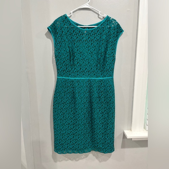 Coldwater Creek Turquoise Blue Mesh Lace Semi Formal Dress Size 10 Eyelet Lace - Picture 1 of 11